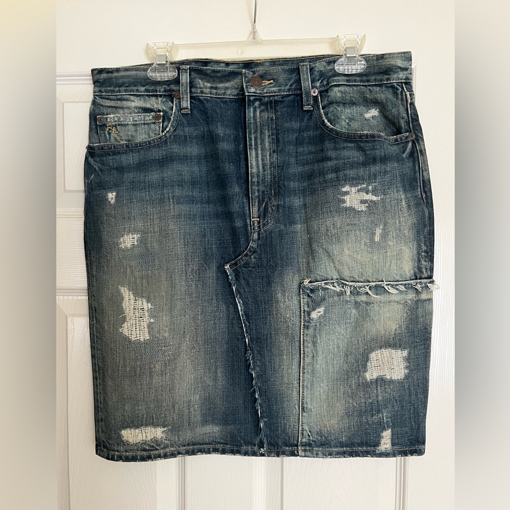 Polo Ralph Lauren Distressed Denim Slim Straight Skirt. Never worn. Size 12 $65